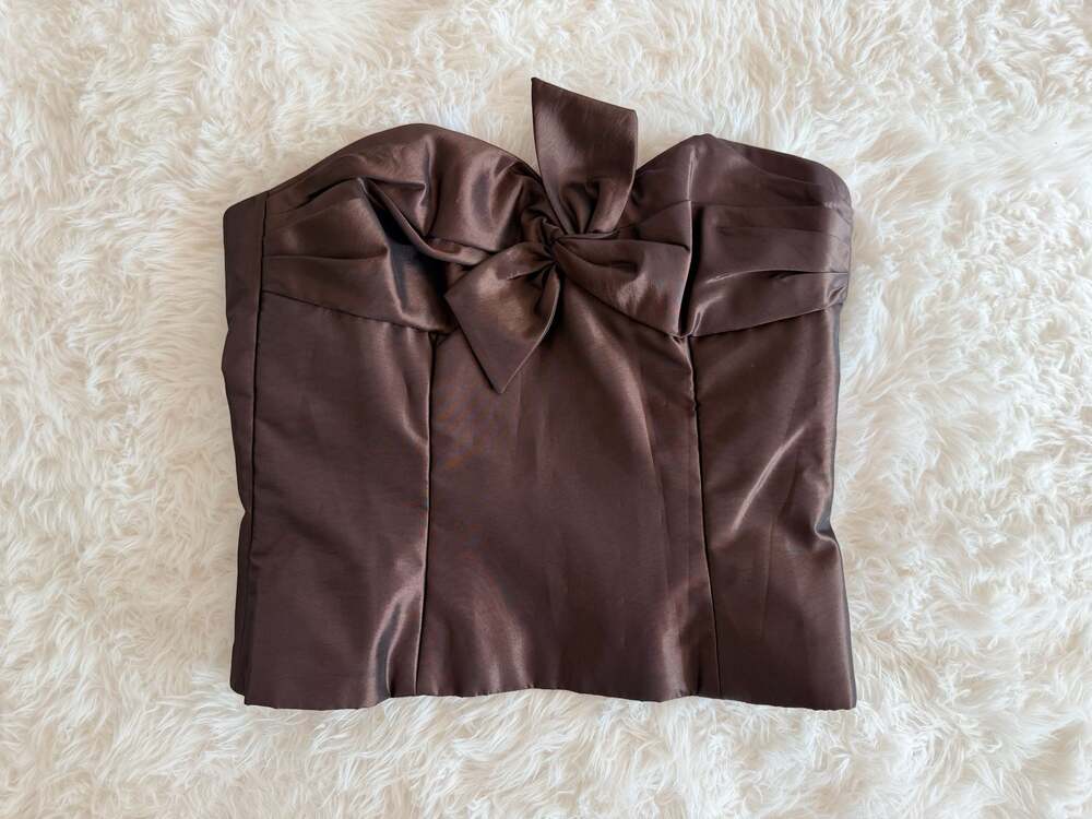 Amsale G368T Brown Strapless Bow Front Corset Top Size 8